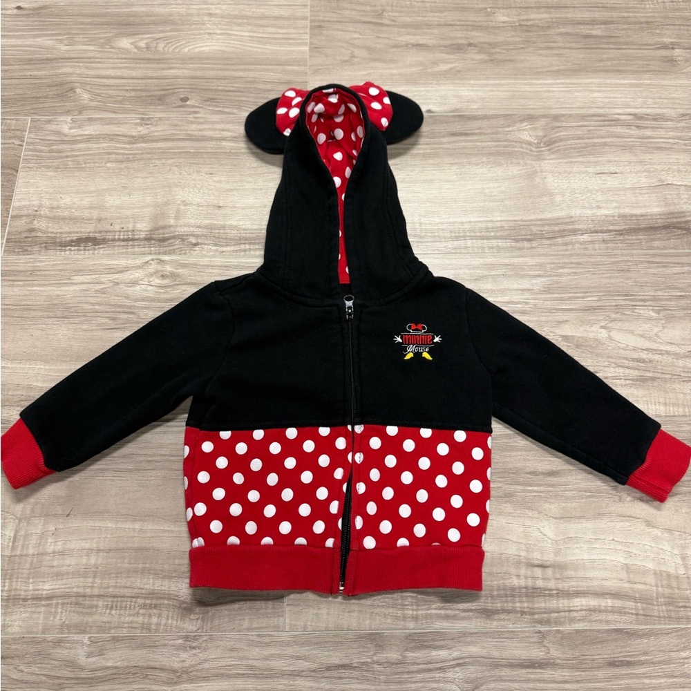 Disney Park Minnie Mouse Black & Red Polka Dot Hooded Jacket for Kids Size 24 Mo
